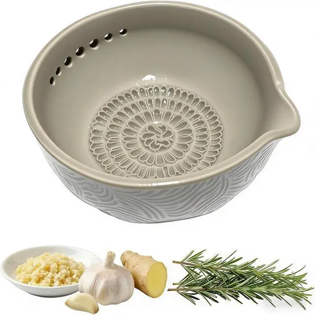 Main image of Garlic Grater Bowl Handmade Herb Stripper Plate