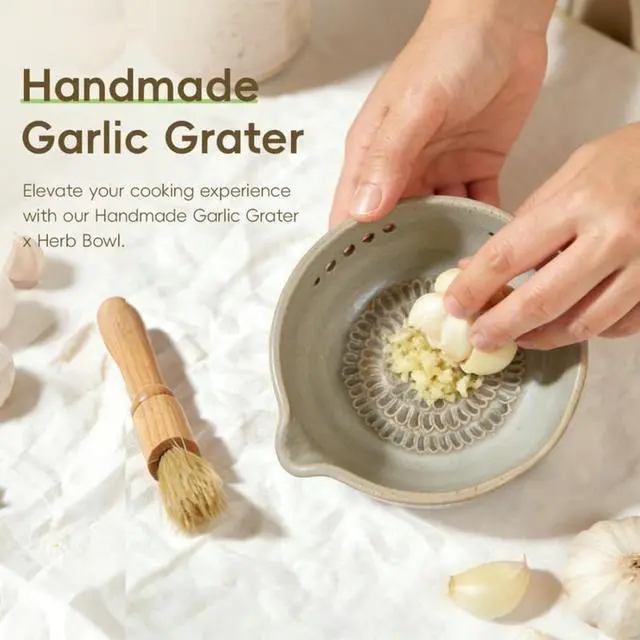 Alt view image 3 of 7 - Garlic Grater Bowl Handmade Herb Stripper Plate
