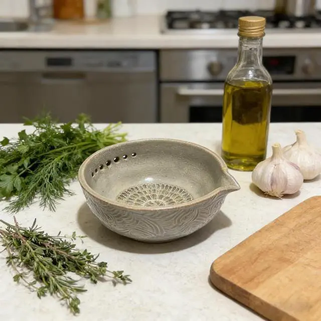 Alt view image 4 of 7 - Garlic Grater Bowl Handmade Herb Stripper Plate