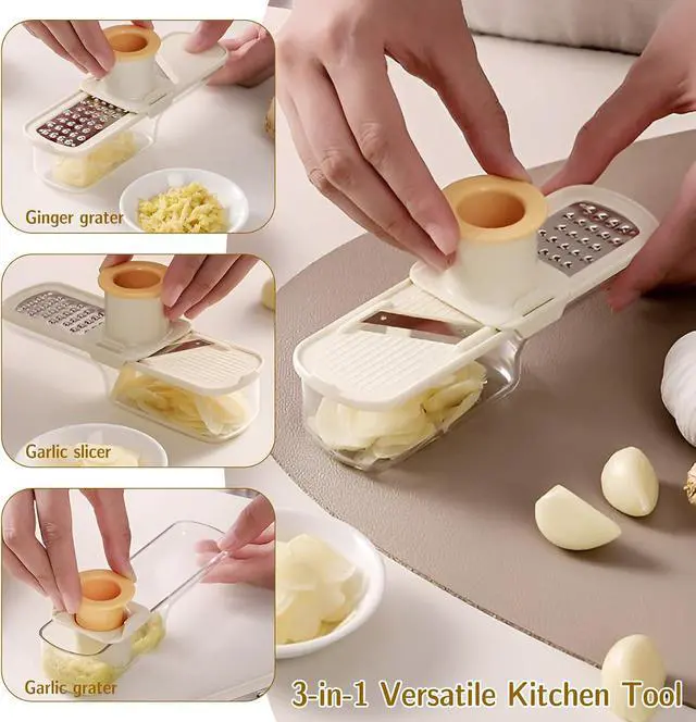 Alt view image 2 of 6 - Versatile Ginger Grater, Garlic Mincer - Kitchen Small Grater with Safe Hand Guard Design for Ginger & Garlic, Stainless Steel Blades for Grating, Julienne & Thin Slicing (2 Pack)