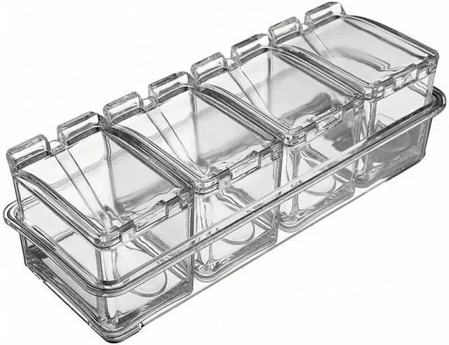 Main image of Clear Seasoning Box, 4 Pieces Acrylic Seasoning Rack Spice Jars with Spoons,Storage Container Condiment Jars - Cruet with Cover