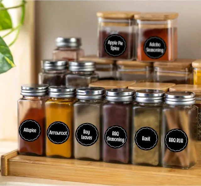 Alt view image 6 of 7 - Andiker 144Pcs Spice Jar Labels, Preprinted Self-Adhesive Spice Jar Stickers, Waterproof Seasoning Label Stickers for Jars Bottles and Containers (Round, Black)