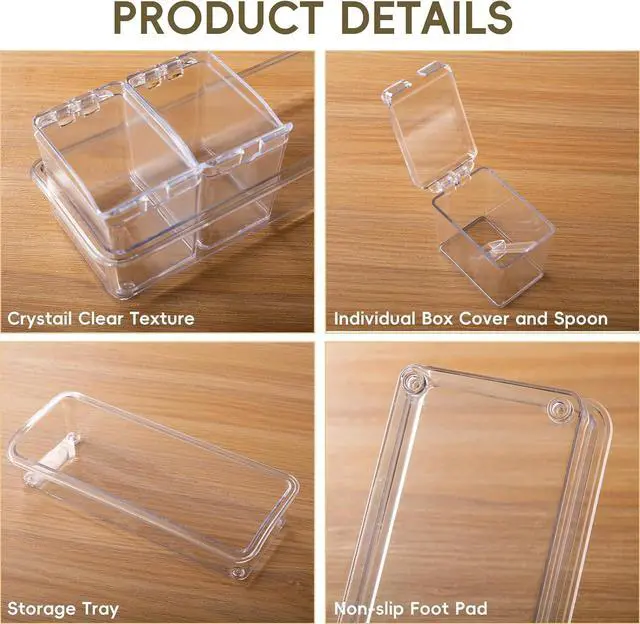 Alt view image 5 of 7 - XJMWXHFC Clear Seasoning Box, 4 Pieces Seasoning Rack Spice Pots, Storage Container Condiment Jars Acrylic Seasoning Box with Covers and Spoons for Spice, Sugar, Salt, Sugar, Cardamon, Cinnamon