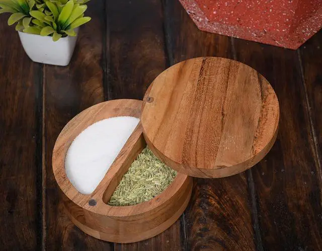 Alt view image 5 of 6 - EDHAS Salt and Pepper - 2 Compartment Swivel Lid with Magnet to Keep Dry Kitchen Seasonings Storage Containers (4.75" x 4.75" x 2.5")