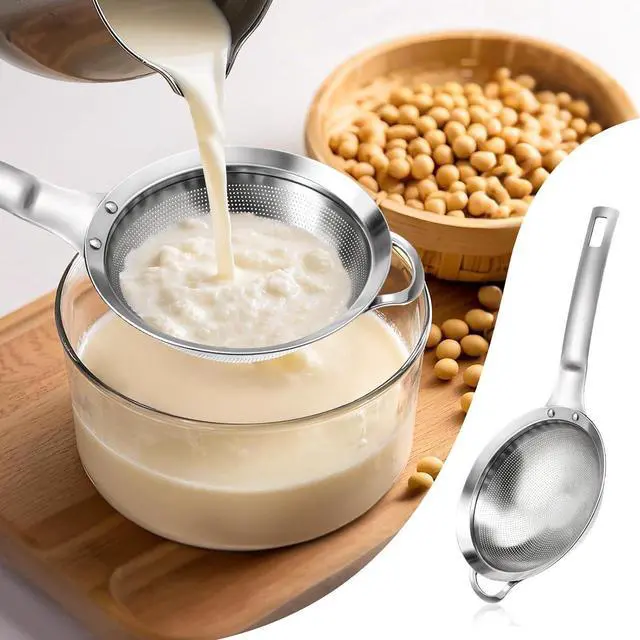 Alt view image 6 of 7 - 2 Packs Punch Hole Sieve Fine Mesh Stainless Steel Mesh Strainer Small Colander Strainer with Handle Metal Mini Sifter Set for Kitchen Baking Straining Flour Quinoa Tea Juice