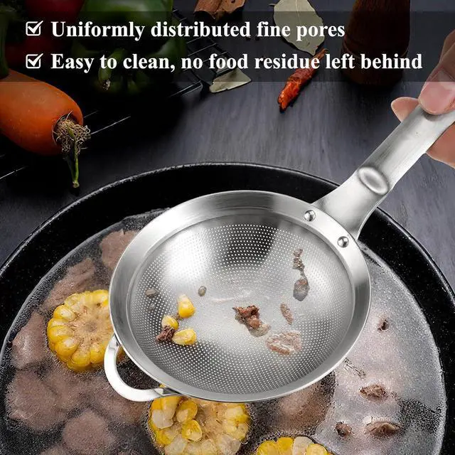 Alt view image 4 of 7 - 2 Packs Punch Hole Sieve Fine Mesh Stainless Steel Mesh Strainer Small Colander Strainer with Handle Metal Mini Sifter Set for Kitchen Baking Straining Flour Quinoa Tea Juice