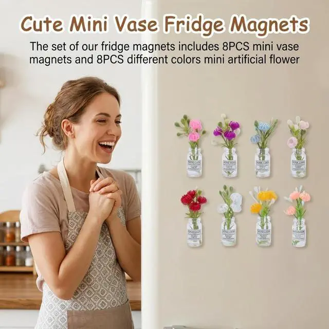 Alt view image 4 of 7 - Cute Mini Vase Fridge Magnets,8PCS Funny Luminous Plant Flower Magnets for Fridge,Tiny 3D Plant Pot with Flowers Refrigerator Magnets Decor for Kitchen, Office, Locker, Gifts for Mom Women Men(Small)