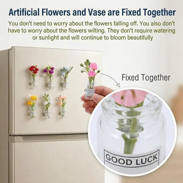 Alt view image 6 of 7 - Cute Mini Vase Fridge Magnets,8PCS Funny Luminous Plant Flower Magnets for Fridge,Tiny 3D Plant Pot with Flowers Refrigerator Magnets Decor for Kitchen, Office, Locker, Gifts for Mom Women Men(Small)