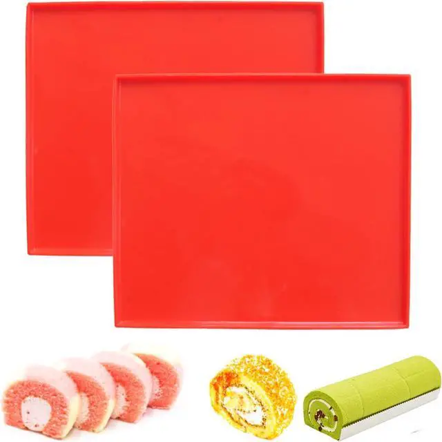 Main image of Swiss Roll Cake Mat - Flexible Multipurpose Silicone sheet Nonstick jelly roll pan Baking Tray Pastry Mat Pizza Cookies Moldset of 2