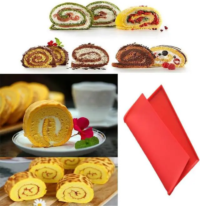 Alt view image 3 of 4 - Swiss Roll Cake Mat - Flexible Multipurpose Silicone sheet Nonstick jelly roll pan Baking Tray Pastry Mat Pizza Cookies Moldset of 2