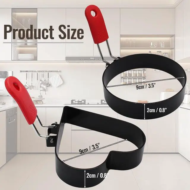 Alt view image 5 of 7 - 2Pcs Egg Rings Set with Silicone Handle and Brush, 3.5Inch Circle&Heart Shaped Nonstick Egg Rings, Cooking Accessories for Breakfast Sandwiches, Pancakes