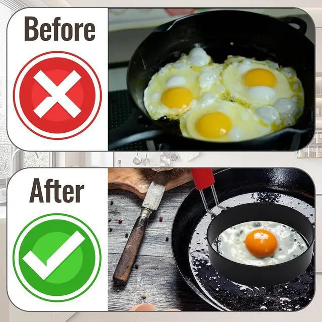 Alt view image 6 of 7 - 2Pcs Egg Rings Set with Silicone Handle and Brush, 3.5Inch Circle&Heart Shaped Nonstick Egg Rings, Cooking Accessories for Breakfast Sandwiches, Pancakes