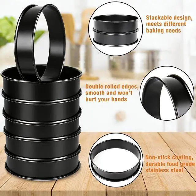Alt view image 6 of 7 - 6pcs English Muffin Rings, 4 Inch Double Rolled Stainless Steel Crumpet & Tart Rings, Non-Stick for Muffin, Crumpet, Fry Eggs