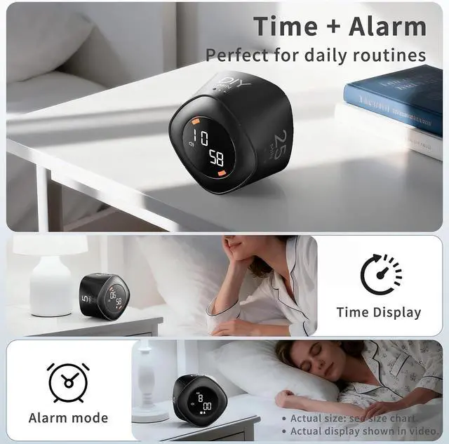 Alt view image 3 of 6 - VEWINGL Cube Productivity Timer, 25/5/10/45 Min Presets, Desk Flip Timer for Pomodoro Study Sessions, Vibration & Custom Modes for ADHD, Work, Study & Kitchen (Black)