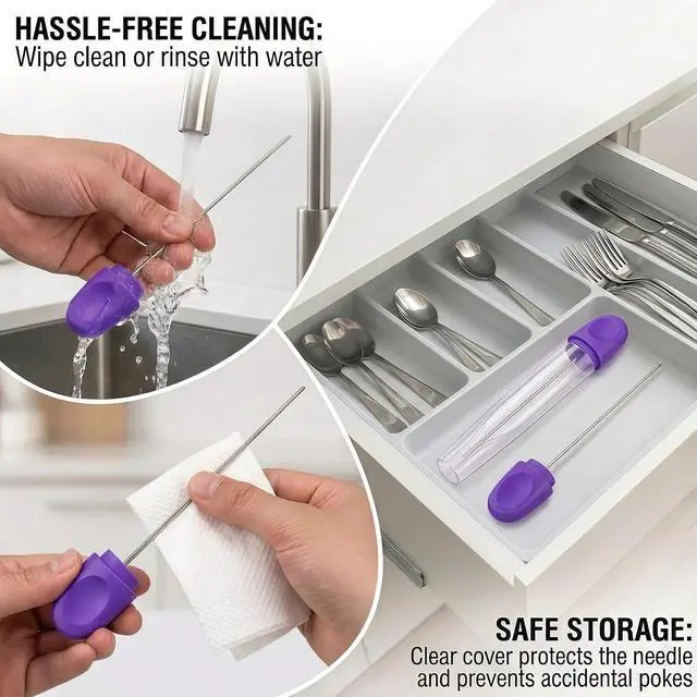 Alt view image 5 of 7 - 3 pcs Cake Tester Stainless Steel Baking Tester with Cover Reusable Metal Mini Cupcake Needle Sticks for Bread Pastry Biscuit Muffin Cookie Baking (Blue)