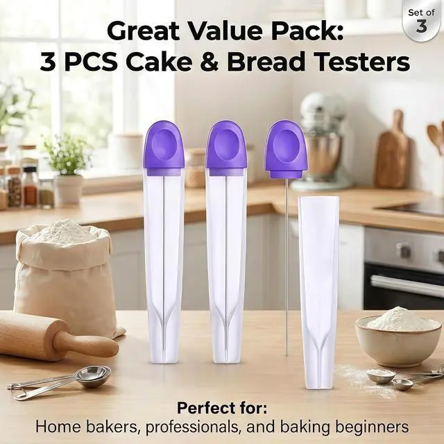 Alt view image 7 of 7 - 3 pcs Cake Tester Stainless Steel Baking Tester with Cover Reusable Metal Mini Cupcake Needle Sticks for Bread Pastry Biscuit Muffin Cookie Baking (Blue)