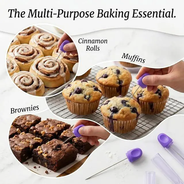 Alt view image 6 of 7 - 3 pcs Cake Tester Stainless Steel Baking Tester with Cover Reusable Metal Mini Cupcake Needle Sticks for Bread Pastry Biscuit Muffin Cookie Baking (Blue)