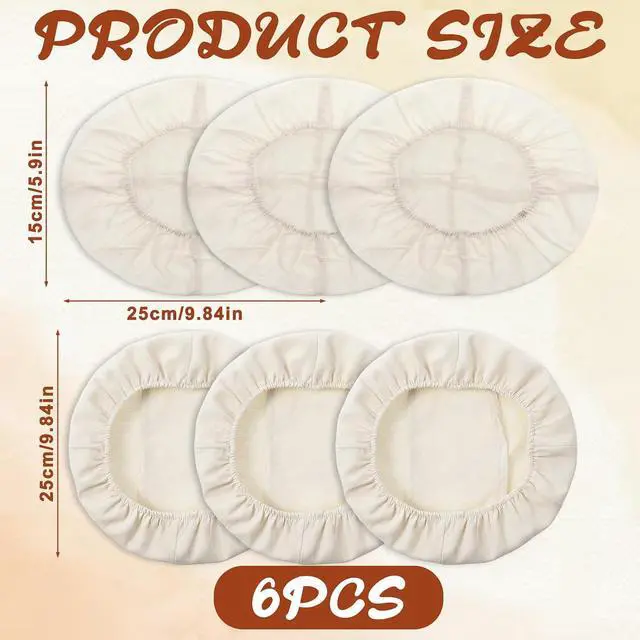Alt view image 3 of 7 - 6 Pcs Cotton Bread Proofing Covers, Basket Linen Cloths Liner Reusable Cotton Dough Cover 10 Inch Oval 9 Inch Round Cloth Natural Rattan Banneton Proofing Baking Sourdough Basket Covers for Home Dough