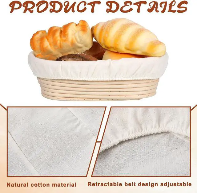 Alt view image 5 of 7 - 6 Pcs Cotton Bread Proofing Covers, Basket Linen Cloths Liner Reusable Cotton Dough Cover 10 Inch Oval 9 Inch Round Cloth Natural Rattan Banneton Proofing Baking Sourdough Basket Covers for Home Dough