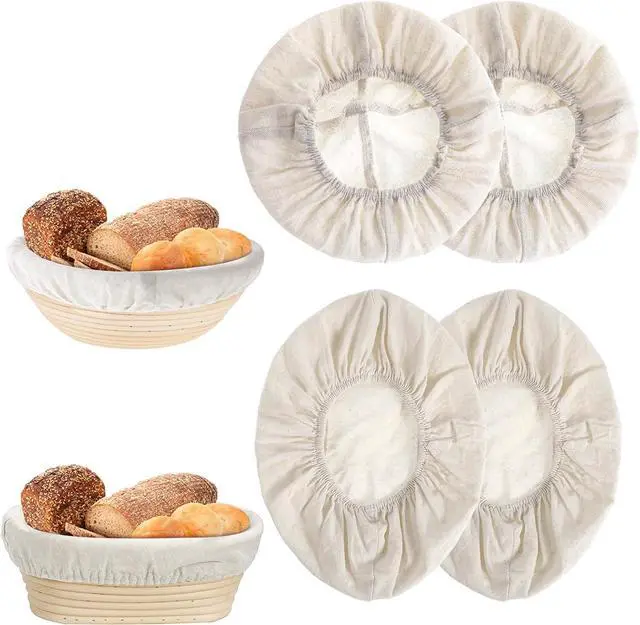 Main image of 4Pcs Banneton Liners, 10In Cloth Bowl Covers for Bread Proofing,Reusable Natural Rattan Banneton Liner Cloth Cover for Bakery Home Baking, 2 Round & 2 Oval Sourdough Proofing Covers