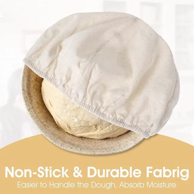 Alt view image 2 of 7 - 4Pcs Banneton Liners, 10In Cloth Bowl Covers for Bread Proofing,Reusable Natural Rattan Banneton Liner Cloth Cover for Bakery Home Baking, 2 Round & 2 Oval Sourdough Proofing Covers