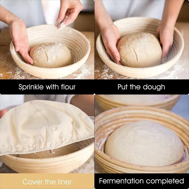 Alt view image 5 of 7 - 4Pcs Banneton Liners, 10In Cloth Bowl Covers for Bread Proofing,Reusable Natural Rattan Banneton Liner Cloth Cover for Bakery Home Baking, 2 Round & 2 Oval Sourdough Proofing Covers