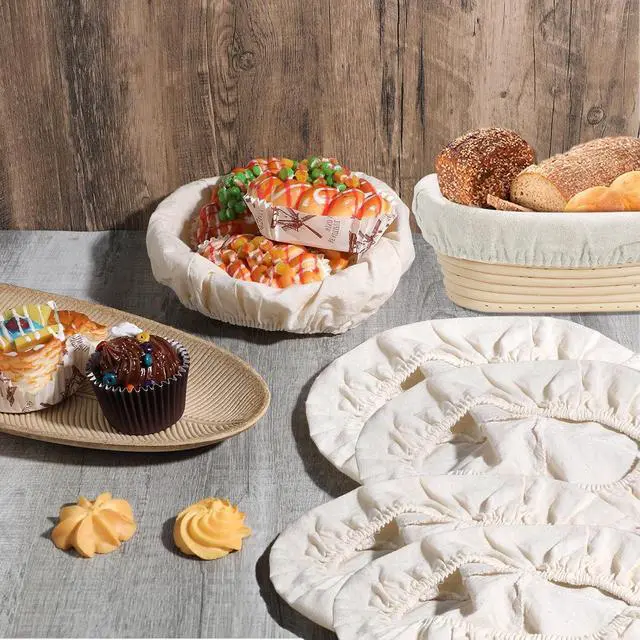 Alt view image 6 of 7 - 4Pcs Banneton Liners, 10In Cloth Bowl Covers for Bread Proofing,Reusable Natural Rattan Banneton Liner Cloth Cover for Bakery Home Baking, 2 Round & 2 Oval Sourdough Proofing Covers