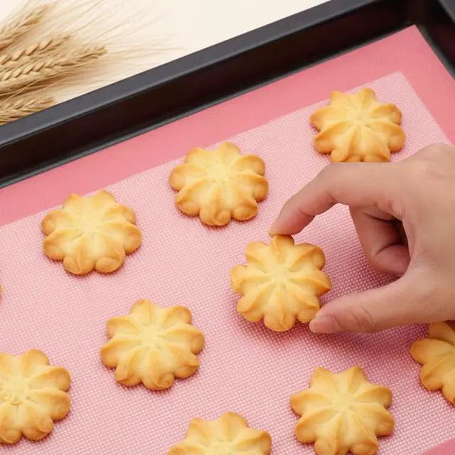 Alt view image 4 of 7 - TIESOME 2 Pcs Reusable Baking Sheet Liners, Perforated Silicone Half Sheet Silicone Baking Mats 11.75" x 15.75" Non Stick Mesh Oven Liners for Eclairs Bread Pizza Cookies, Pink