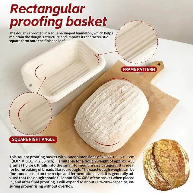 Alt view image 3 of 7 - 2-Pack 8 Inch Rectangular Bread Proofing Basket Set