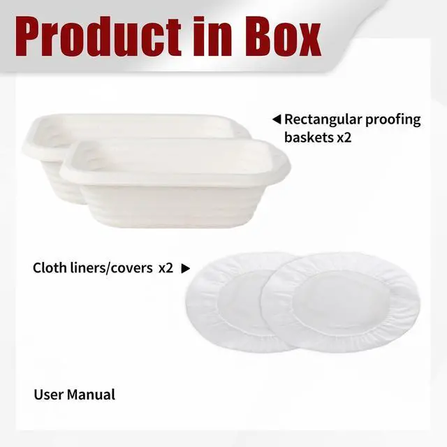 Alt view image 2 of 7 - 2-Pack 8 Inch Rectangular Bread Proofing Basket Set
