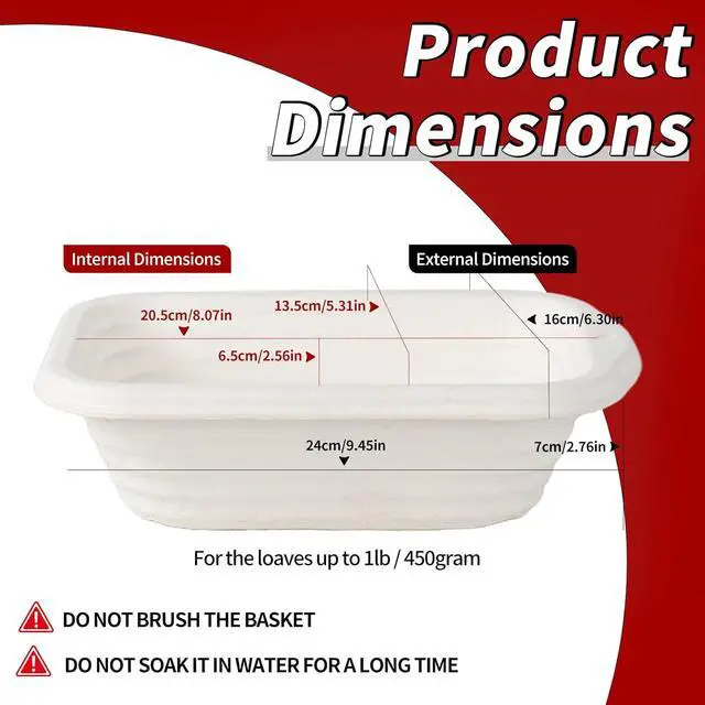 Alt view image 4 of 7 - 2-Pack 8 Inch Rectangular Bread Proofing Basket Set