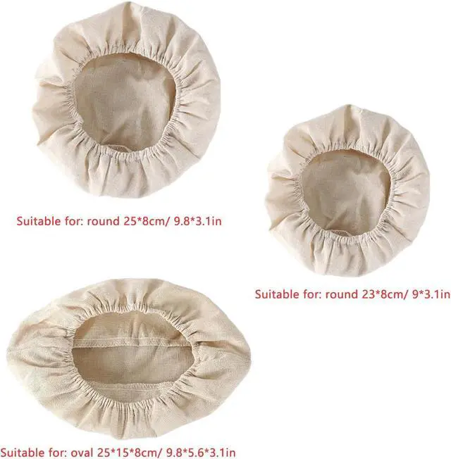 Alt view image 2 of 6 - 3 Pack Banneton Liner Reusable Banneton Bread Proofing Basket Liners Non-Stick Dough Cloth Cover for Bread Banneton Basket Round Oval Sourdough Proofing Bowls Rattan Sourdough Rising Baskets