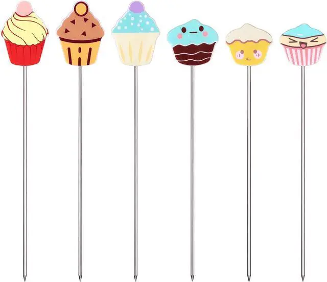 Main image of 6pcs Stainless Steel Cake Testing Sticks, 6.5"/7.3" Baking Test Skewer Tools with Cute Cupcake Tops Reusable Cake Doneness Tester Picks for Bread Pastry Biscuit Muffin Cookie Baking Supplies