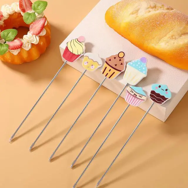 Alt view image 3 of 7 - 6pcs Stainless Steel Cake Testing Sticks, 6.5"/7.3" Baking Test Skewer Tools with Cute Cupcake Tops Reusable Cake Doneness Tester Picks for Bread Pastry Biscuit Muffin Cookie Baking Supplies