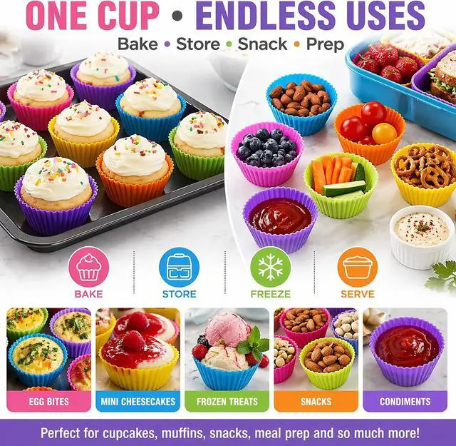 Alt view image 4 of 7 - Cupcake Liners - Reusable Silicone Cupcake Baking Cups - Non-Stick Baking Muffins Mold - Use As Lunch Box Dividers - Set of 12 Kitchen Accessories - Great Gift Idea