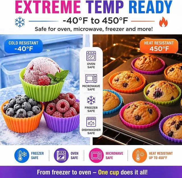 Alt view image 7 of 7 - Cupcake Liners - Reusable Silicone Cupcake Baking Cups - Non-Stick Baking Muffins Mold - Use As Lunch Box Dividers - Set of 12 Kitchen Accessories - Great Gift Idea