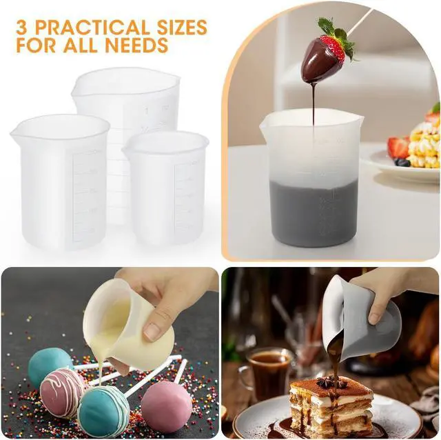 Alt view image 2 of 7 - Aieve 6 Pcs Silicone Chocolate Melting Cups,Reusable Measuring Cups with Scale & Pour Spout, Capacity 100ml/250ml/350ml for Strawberries Treats,DIY Chocolate Mold & Baking Supplies