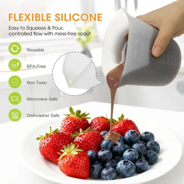 Alt view image 4 of 7 - Aieve 6 Pcs Silicone Chocolate Melting Cups,Reusable Measuring Cups with Scale & Pour Spout, Capacity 100ml/250ml/350ml for Strawberries Treats,DIY Chocolate Mold & Baking Supplies
