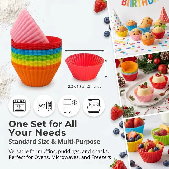 Alt view image 6 of 7 - Baking Cups 24 Pack, Multi-color Reusable Silicone Cupcake Liners, Non-stick and Flexible Muffin Pans for Baking, Easy To Clean Cupcake Molds