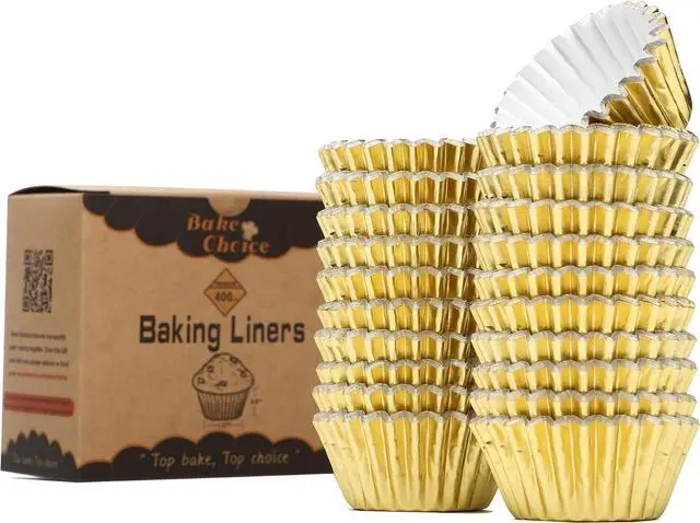 Alt view image 5 of 7 - Bake Choice 400pcs Gold Mini Cupcake Liners, Foil Muffin Liners, Non-Stick