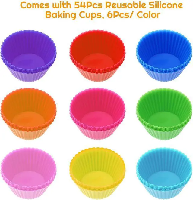 Alt view image 2 of 7 - 54 Pack Silicone Muffin Cups, Selizo Silicone Cupcake Baking Cups Reusable Muffin Liners Cupcake Wrapper Cups Holders for Muffins, Cupcakes, and Candies
