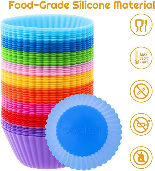 Alt view image 3 of 7 - 54 Pack Silicone Muffin Cups, Selizo Silicone Cupcake Baking Cups Reusable Muffin Liners Cupcake Wrapper Cups Holders for Muffins, Cupcakes, and Candies