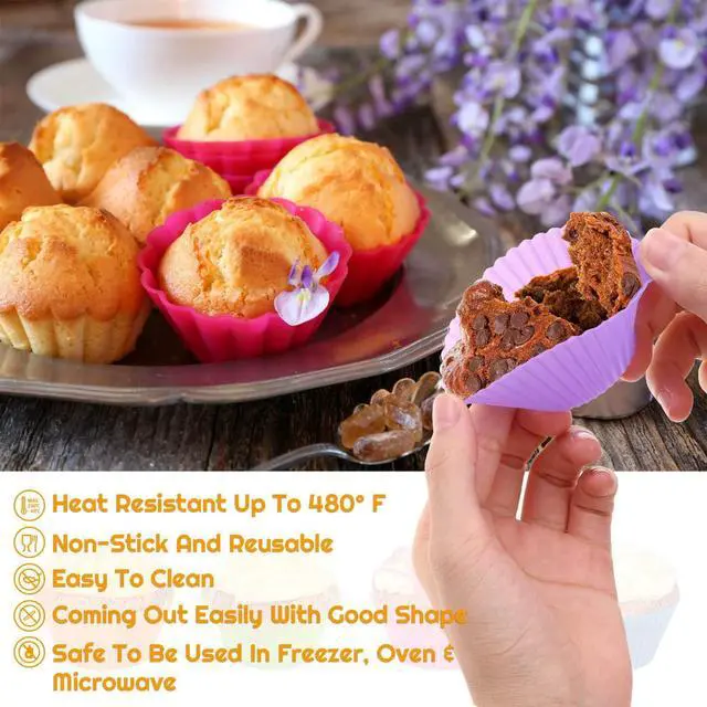 Alt view image 4 of 7 - 54 Pack Silicone Muffin Cups, Selizo Silicone Cupcake Baking Cups Reusable Muffin Liners Cupcake Wrapper Cups Holders for Muffins, Cupcakes, and Candies