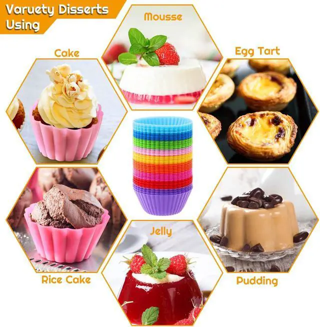 Alt view image 6 of 7 - 54 Pack Silicone Muffin Cups, Selizo Silicone Cupcake Baking Cups Reusable Muffin Liners Cupcake Wrapper Cups Holders for Muffins, Cupcakes, and Candies