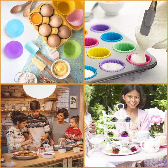 Alt view image 7 of 7 - 54 Pack Silicone Muffin Cups, Selizo Silicone Cupcake Baking Cups Reusable Muffin Liners Cupcake Wrapper Cups Holders for Muffins, Cupcakes, and Candies