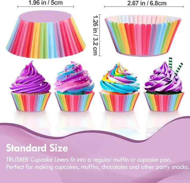 Alt view image 2 of 7 - Rainbow Cupcake Liners, 100 Pieces Greaseproof Paper Muffin Wrappers Nonstick Muffin Molds Baking Cup Holders for Wedding, Birthday, Baby Shower, Cupcake Liners for Childrens Day Party