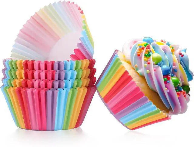 Main image of Rainbow Cupcake Liners, 100 Pieces Greaseproof Paper Muffin Wrappers Nonstick Muffin Molds Baking Cup Holders for Wedding, Birthday, Baby Shower, Cupcake Liners for Childrens Day Party