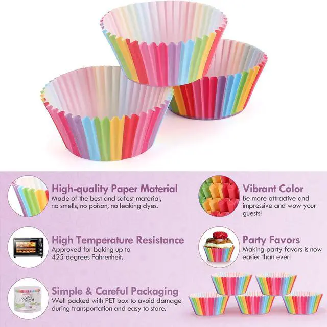 Alt view image 3 of 7 - Rainbow Cupcake Liners, 100 Pieces Greaseproof Paper Muffin Wrappers Nonstick Muffin Molds Baking Cup Holders for Wedding, Birthday, Baby Shower, Cupcake Liners for Childrens Day Party
