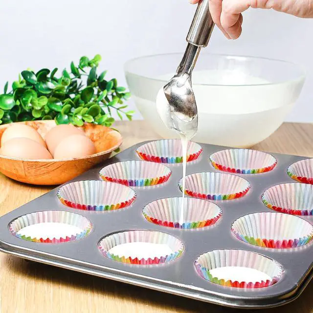 Alt view image 5 of 7 - Rainbow Cupcake Liners, 100 Pieces Greaseproof Paper Muffin Wrappers Nonstick Muffin Molds Baking Cup Holders for Wedding, Birthday, Baby Shower, Cupcake Liners for Childrens Day Party