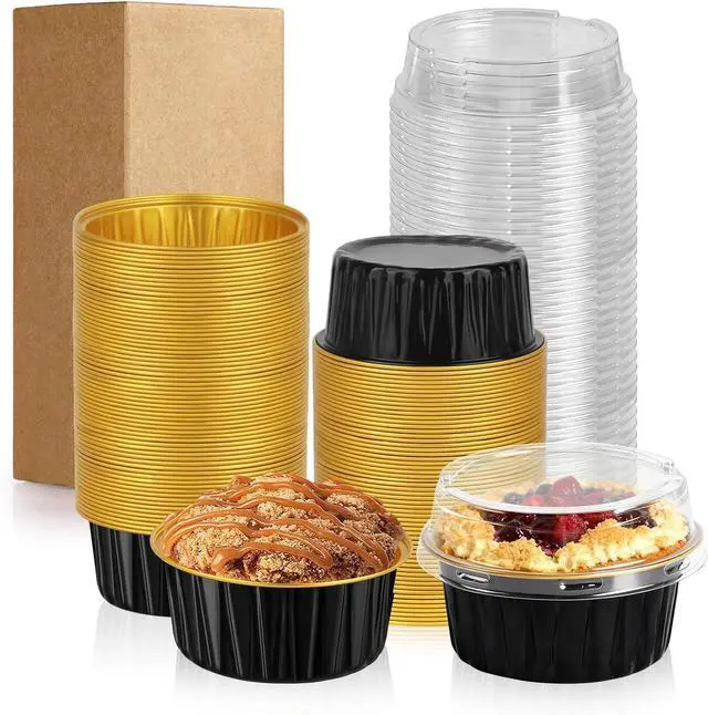 Main image of 60 Pack 5 OZ Round Mini Cake Pans with Lids, Disposable Mini Cake Tins